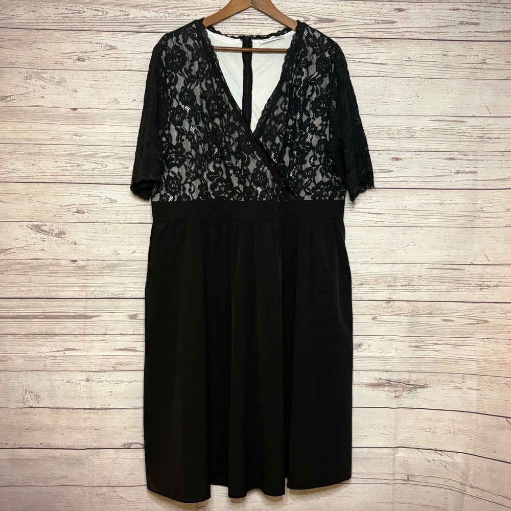 Nemidor Black Lace Wrap V-Neck Cocktail Dress Plus Size 18W